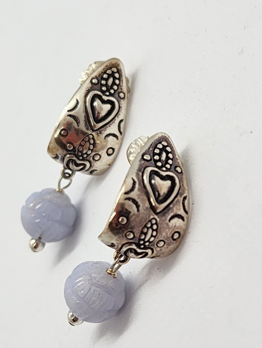 Carolyn Pollack Relios Sterling Silver Heart Blue Lace Agate Dangle Earrings